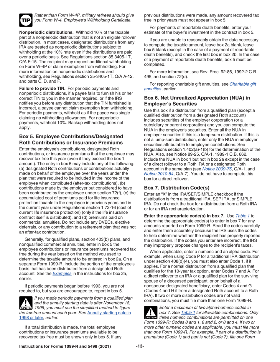 Instructions for IRS Form 1099-R, 5498, Page 13