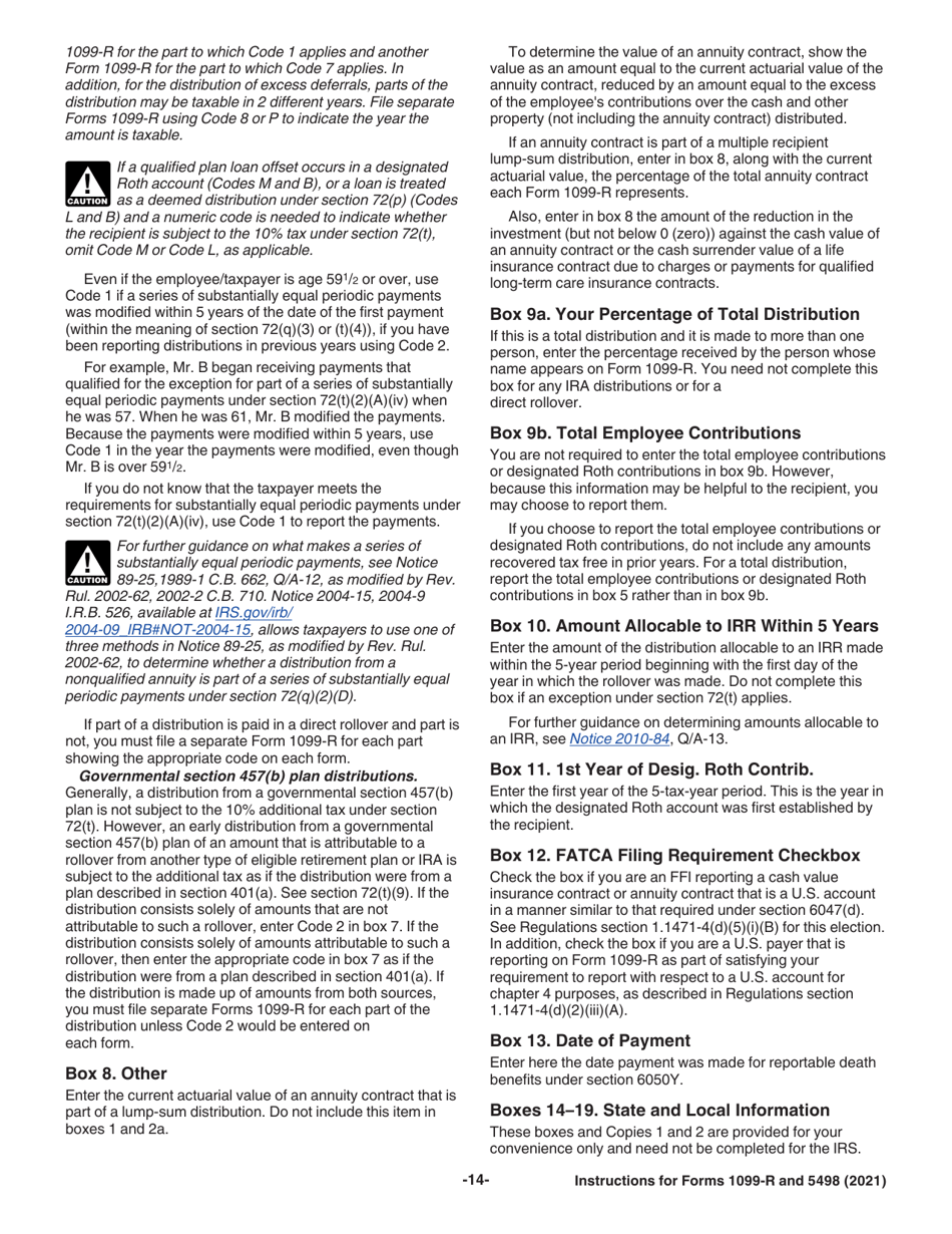 Instructions for IRS Form 1099-R, 5498, Page 14