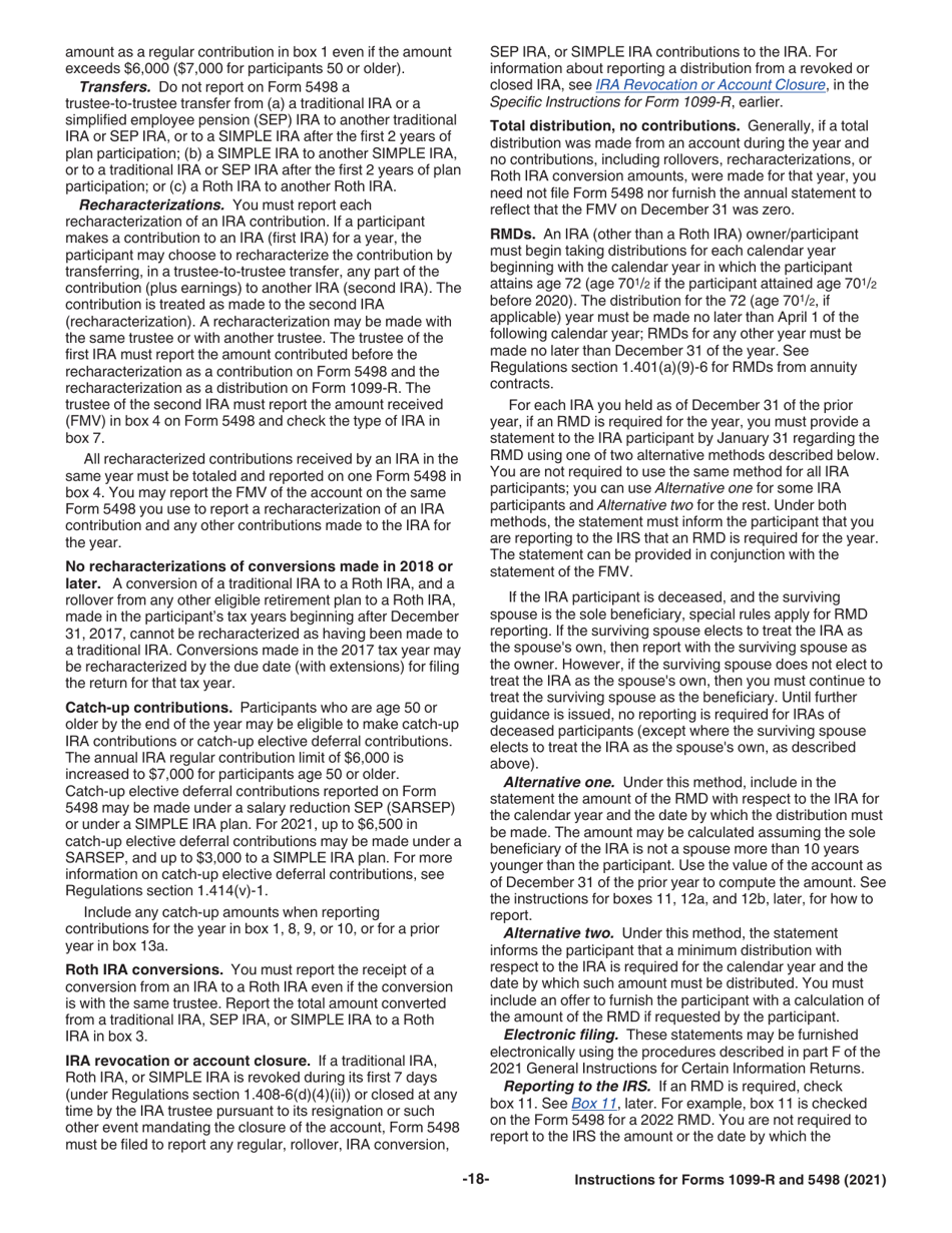 Instructions for IRS Form 1099-R, 5498, Page 18