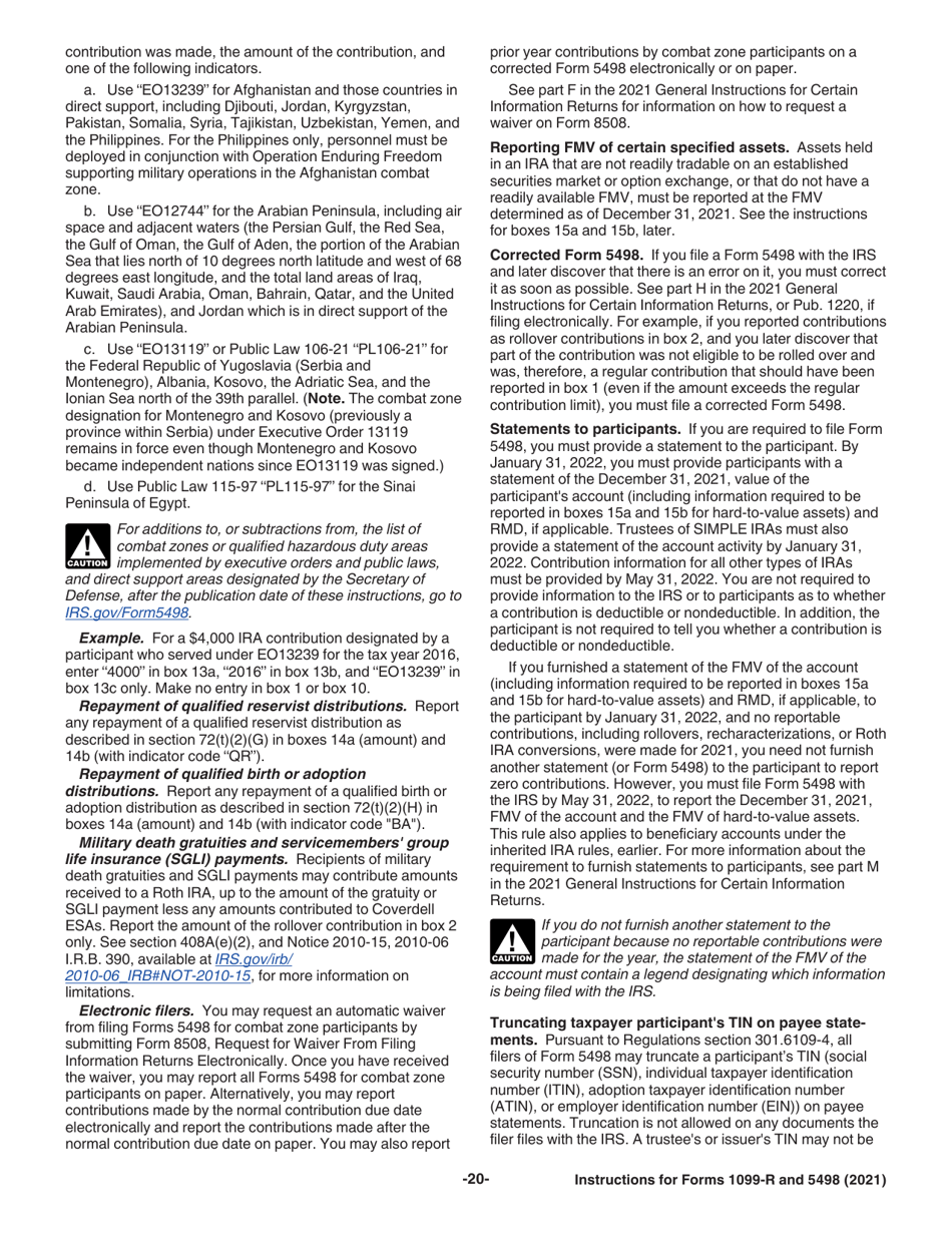 Instructions for IRS Form 1099-R, 5498, Page 20