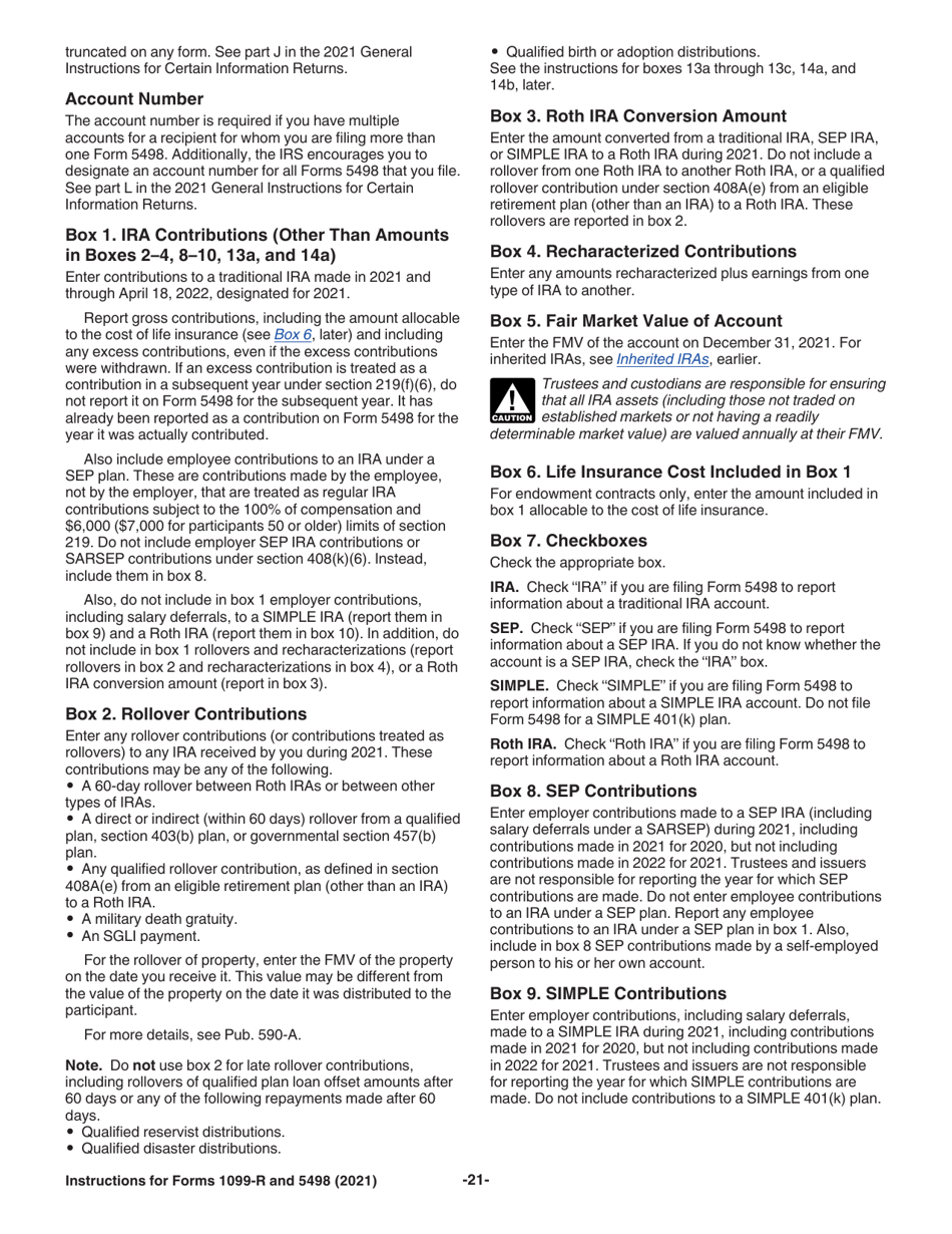 Instructions for IRS Form 1099-R, 5498, Page 21