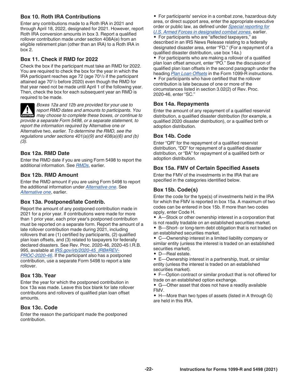 Instructions for IRS Form 1099-R, 5498, Page 22