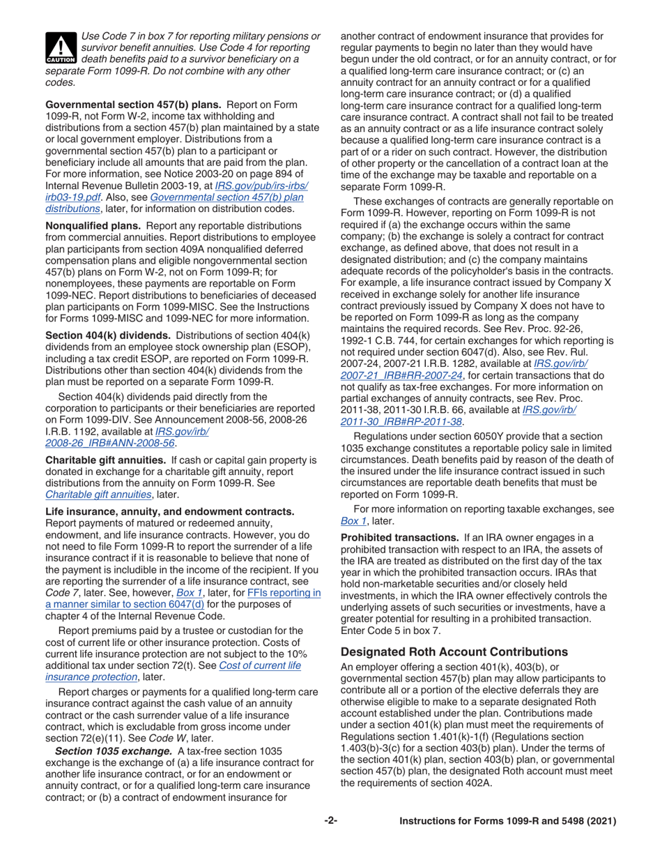 Instructions for IRS Form 1099-R, 5498, Page 2