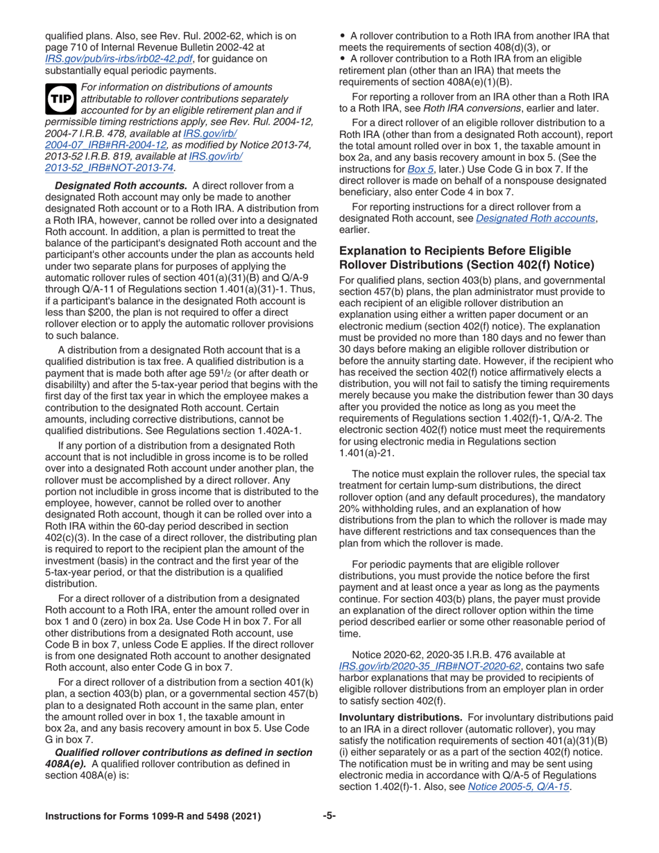 Instructions for IRS Form 1099-R, 5498, Page 5