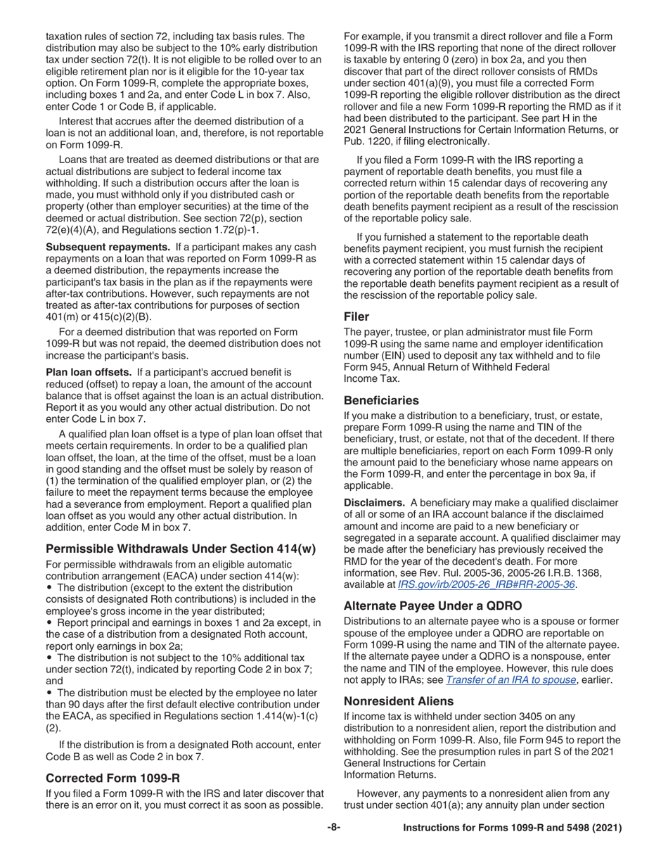 Instructions for IRS Form 1099-R, 5498, Page 8