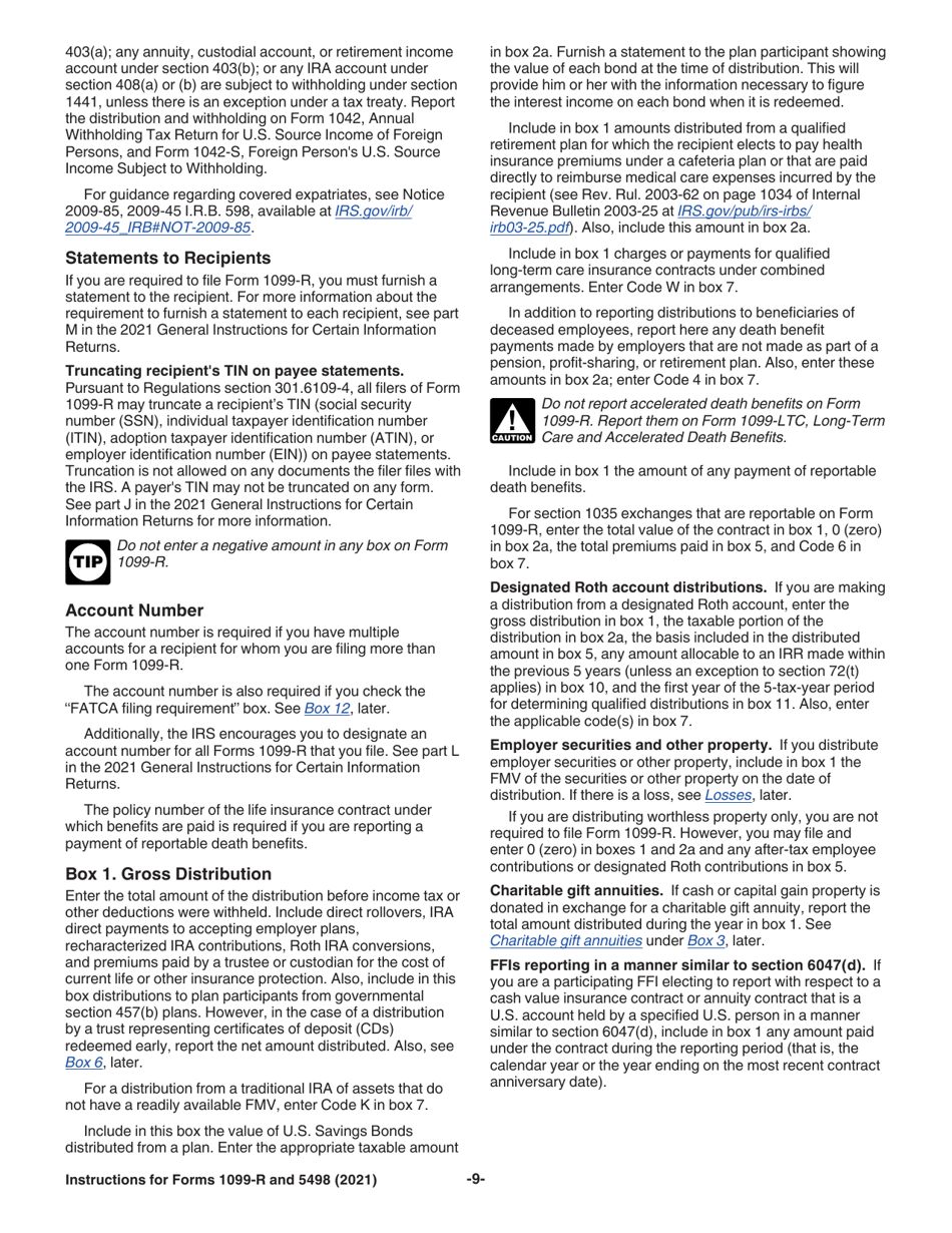 Instructions for IRS Form 1099-R, 5498, Page 9