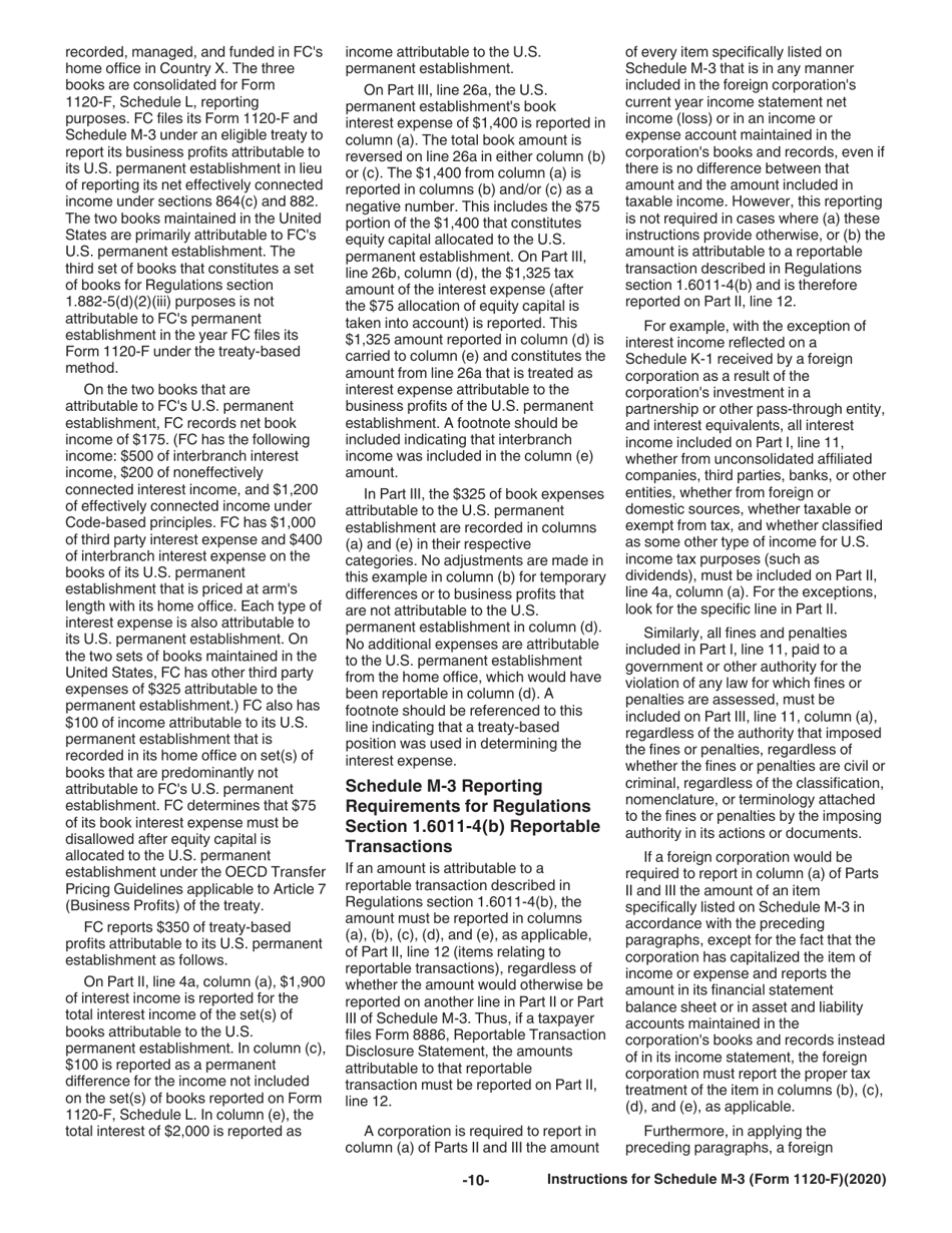 Instructions for IRS Form 1120-F Schedule M-3 Net Income (Loss) Reconciliation for Foreign Corporations With Reportable Assets of $10 Million or More, Page 10