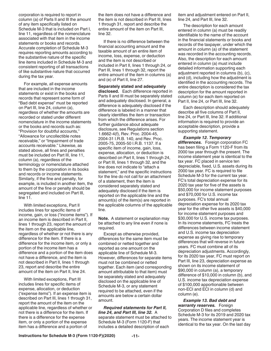 Instructions for IRS Form 1120-F Schedule M-3 Net Income (Loss) Reconciliation for Foreign Corporations With Reportable Assets of $10 Million or More, Page 11