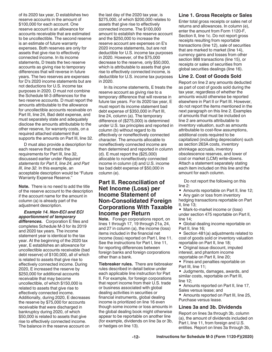 Instructions for IRS Form 1120-F Schedule M-3 Net Income (Loss) Reconciliation for Foreign Corporations With Reportable Assets of $10 Million or More, Page 12