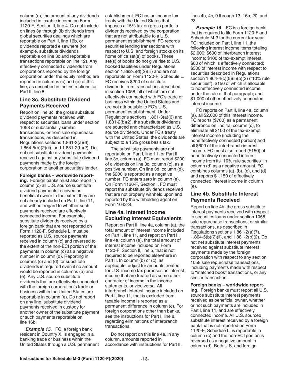 Instructions for IRS Form 1120-F Schedule M-3 Net Income (Loss) Reconciliation for Foreign Corporations With Reportable Assets of $10 Million or More, Page 13