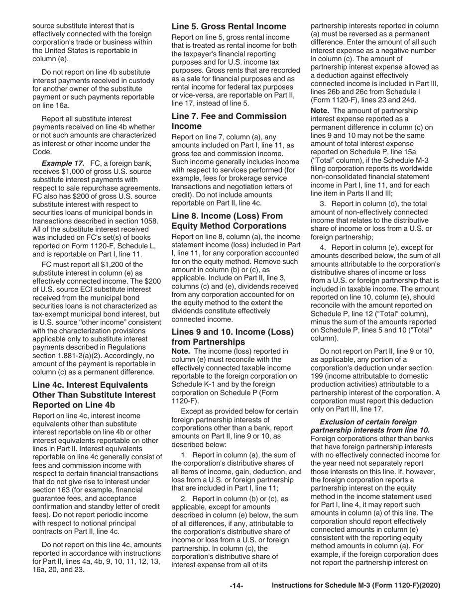 Instructions for IRS Form 1120-F Schedule M-3 Net Income (Loss) Reconciliation for Foreign Corporations With Reportable Assets of $10 Million or More, Page 14