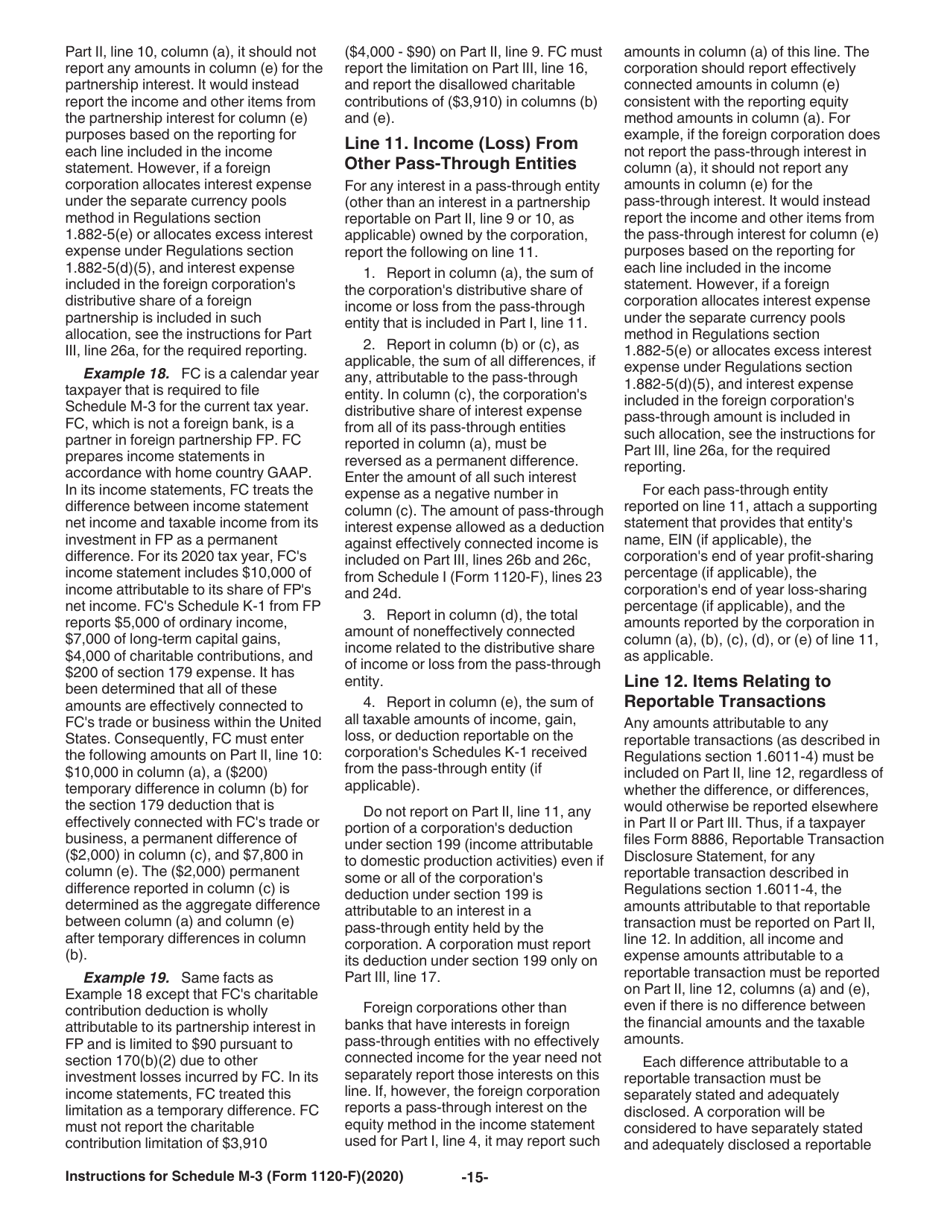 Instructions for IRS Form 1120-F Schedule M-3 Net Income (Loss) Reconciliation for Foreign Corporations With Reportable Assets of $10 Million or More, Page 15