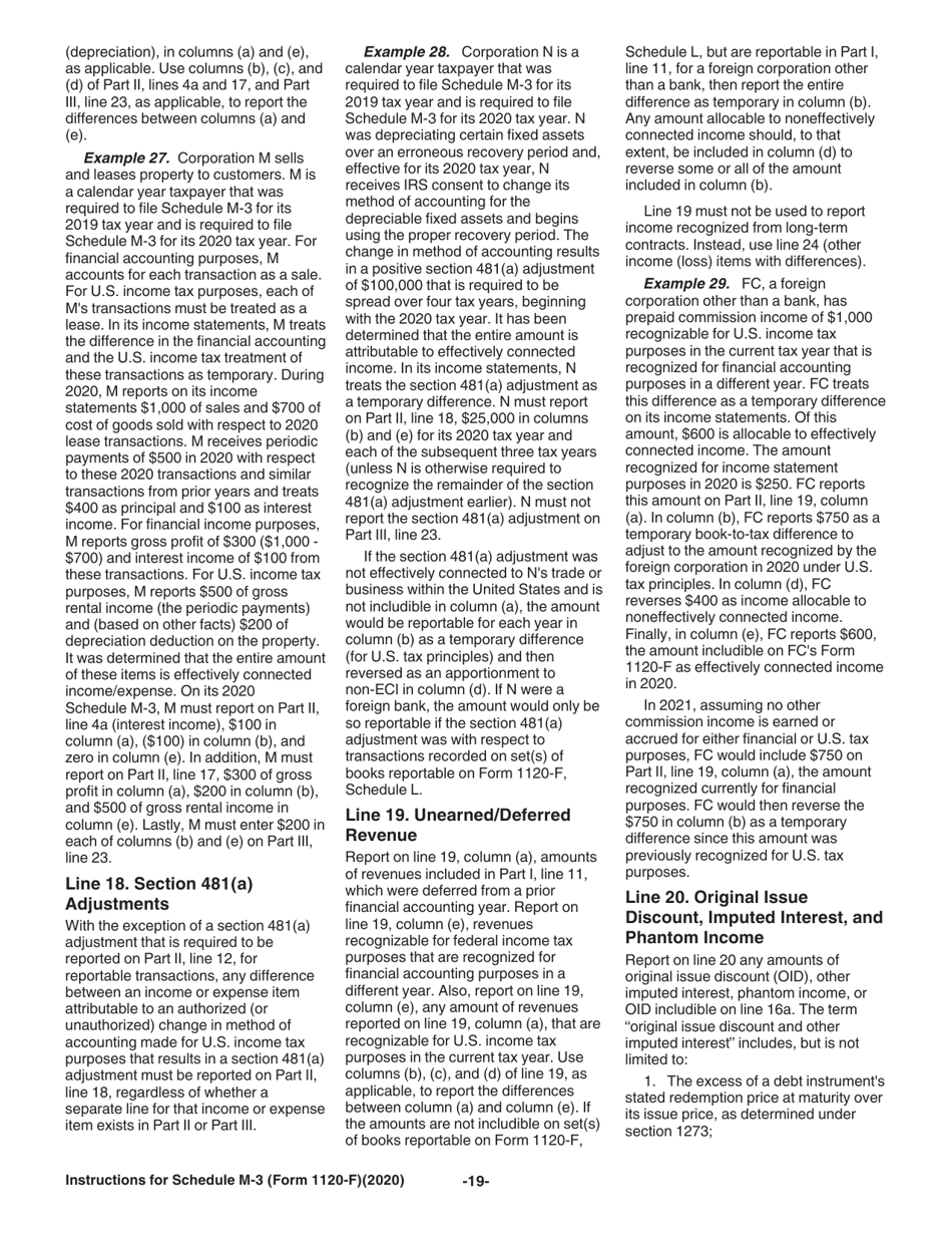 Instructions for IRS Form 1120-F Schedule M-3 Net Income (Loss) Reconciliation for Foreign Corporations With Reportable Assets of $10 Million or More, Page 19