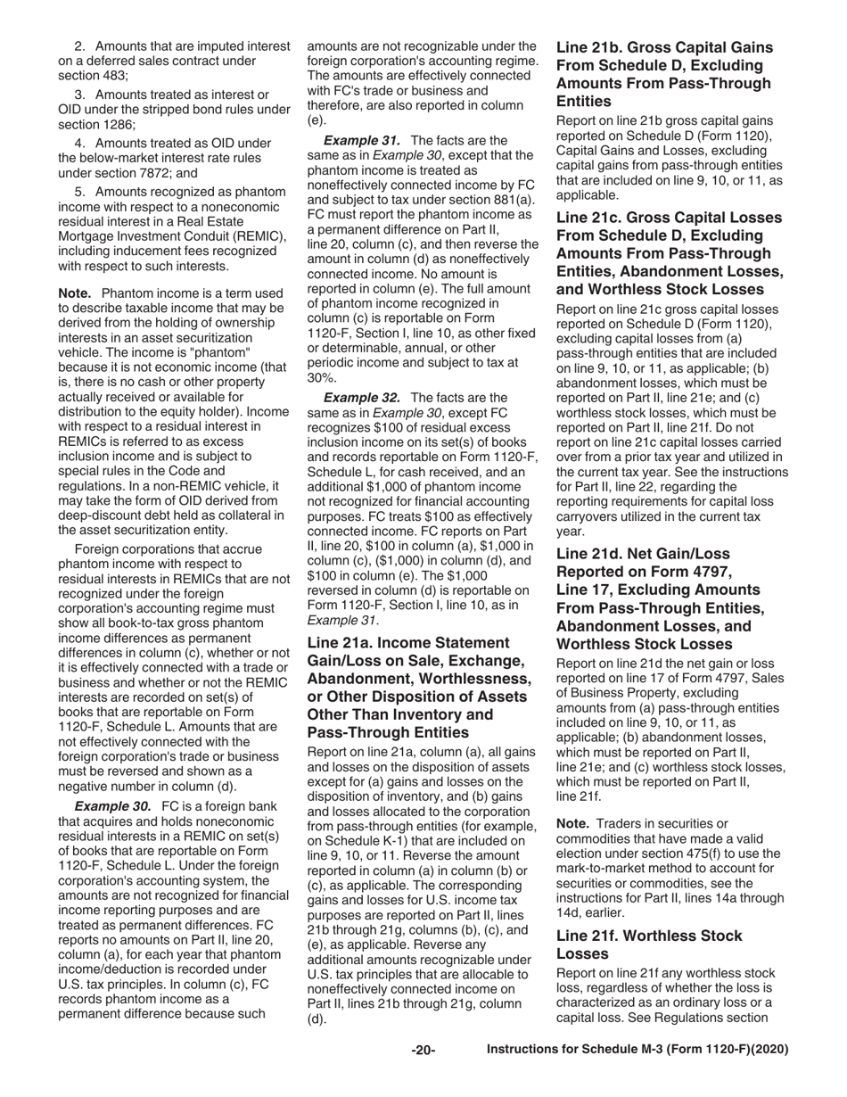 Instructions for IRS Form 1120-F Schedule M-3 Net Income (Loss) Reconciliation for Foreign Corporations With Reportable Assets of $10 Million or More, Page 20