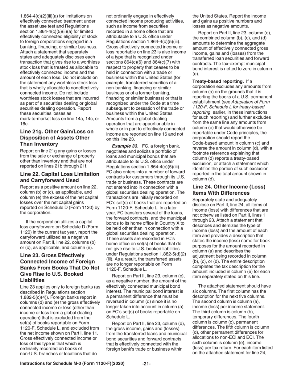 Instructions for IRS Form 1120-F Schedule M-3 Net Income (Loss) Reconciliation for Foreign Corporations With Reportable Assets of $10 Million or More, Page 21