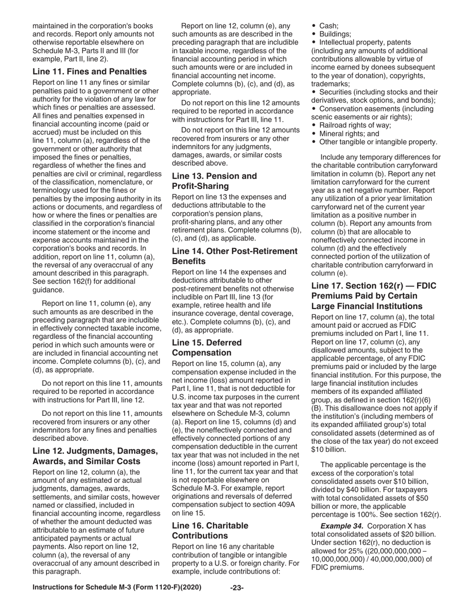 Instructions for IRS Form 1120-F Schedule M-3 Net Income (Loss) Reconciliation for Foreign Corporations With Reportable Assets of $10 Million or More, Page 23
