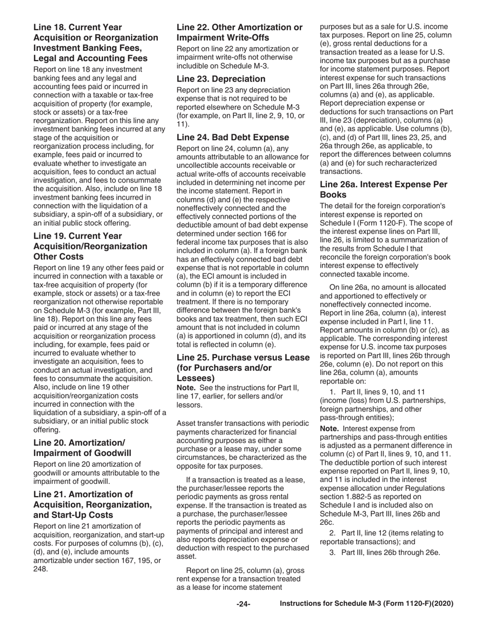 Instructions for IRS Form 1120-F Schedule M-3 Net Income (Loss) Reconciliation for Foreign Corporations With Reportable Assets of $10 Million or More, Page 24