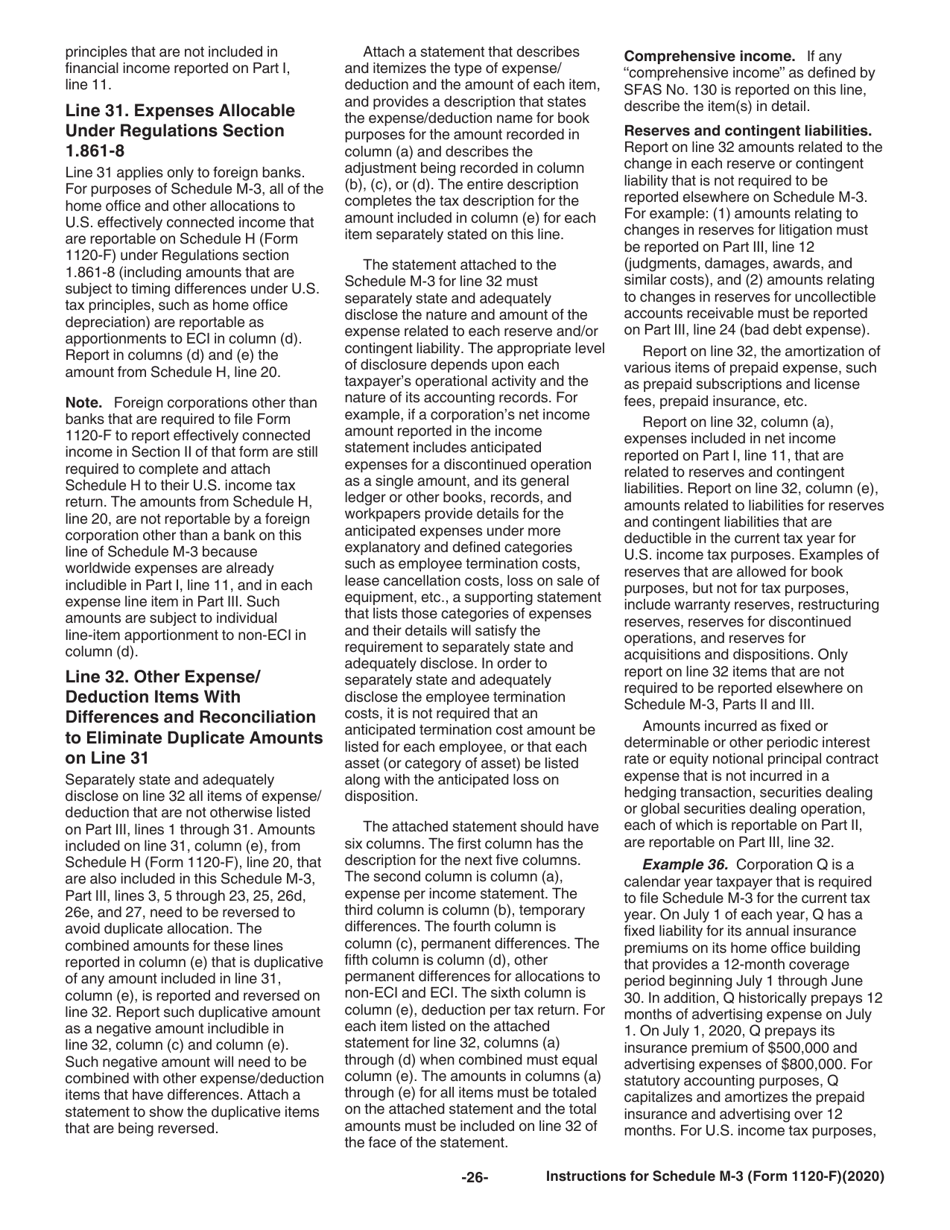Instructions for IRS Form 1120-F Schedule M-3 Net Income (Loss) Reconciliation for Foreign Corporations With Reportable Assets of $10 Million or More, Page 26
