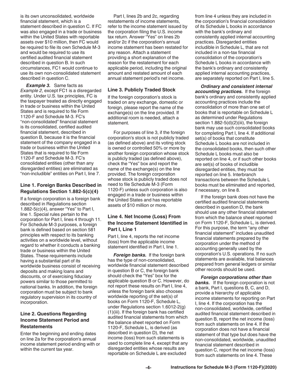 Instructions for IRS Form 1120-F Schedule M-3 Net Income (Loss) Reconciliation for Foreign Corporations With Reportable Assets of $10 Million or More, Page 4