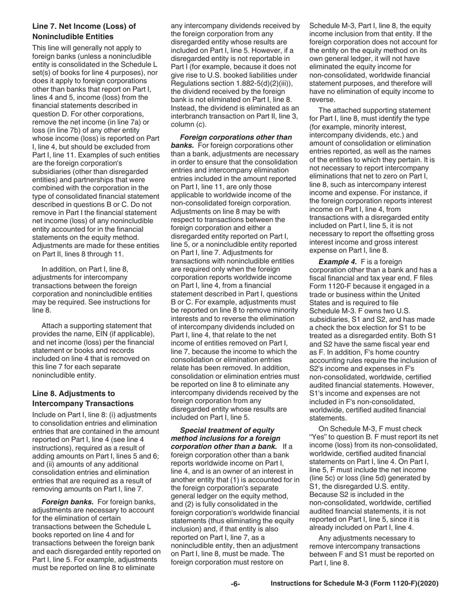 Instructions for IRS Form 1120-F Schedule M-3 Net Income (Loss) Reconciliation for Foreign Corporations With Reportable Assets of $10 Million or More, Page 6