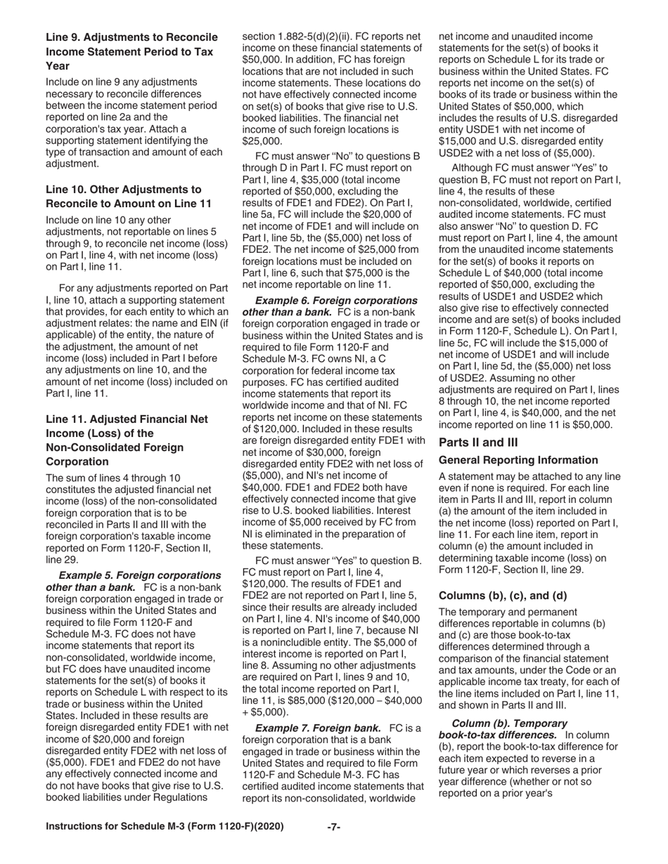 Instructions for IRS Form 1120-F Schedule M-3 Net Income (Loss) Reconciliation for Foreign Corporations With Reportable Assets of $10 Million or More, Page 7