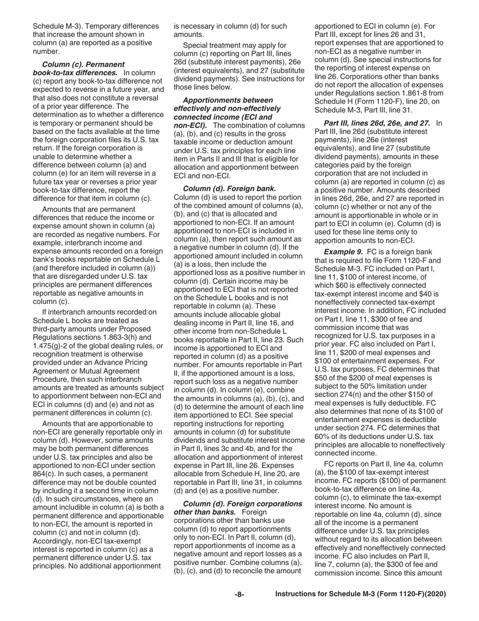 Instructions for IRS Form 1120-F Schedule M-3 Net Income (Loss) Reconciliation for Foreign Corporations With Reportable Assets of $10 Million or More, Page 8