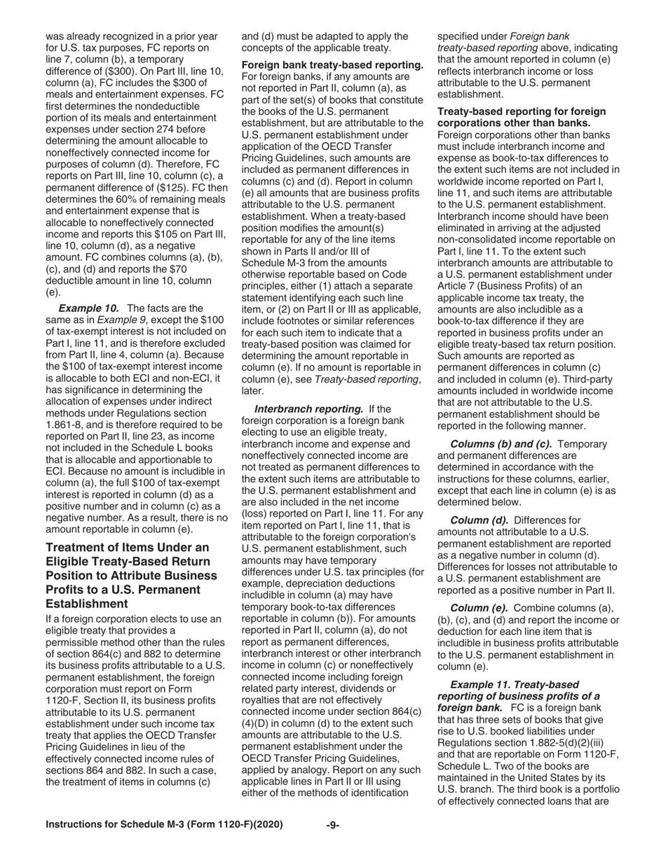 Instructions for IRS Form 1120-F Schedule M-3 Net Income (Loss) Reconciliation for Foreign Corporations With Reportable Assets of $10 Million or More, Page 9