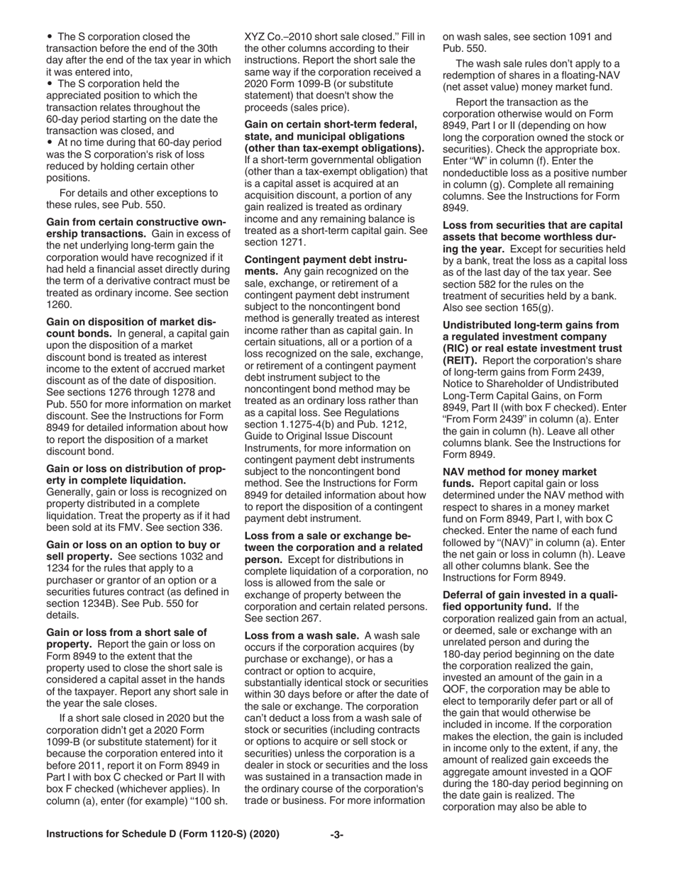 Instructions for IRS Form 1120-S Schedule D Capital Gains and Losses and Built-In Gains, Page 3