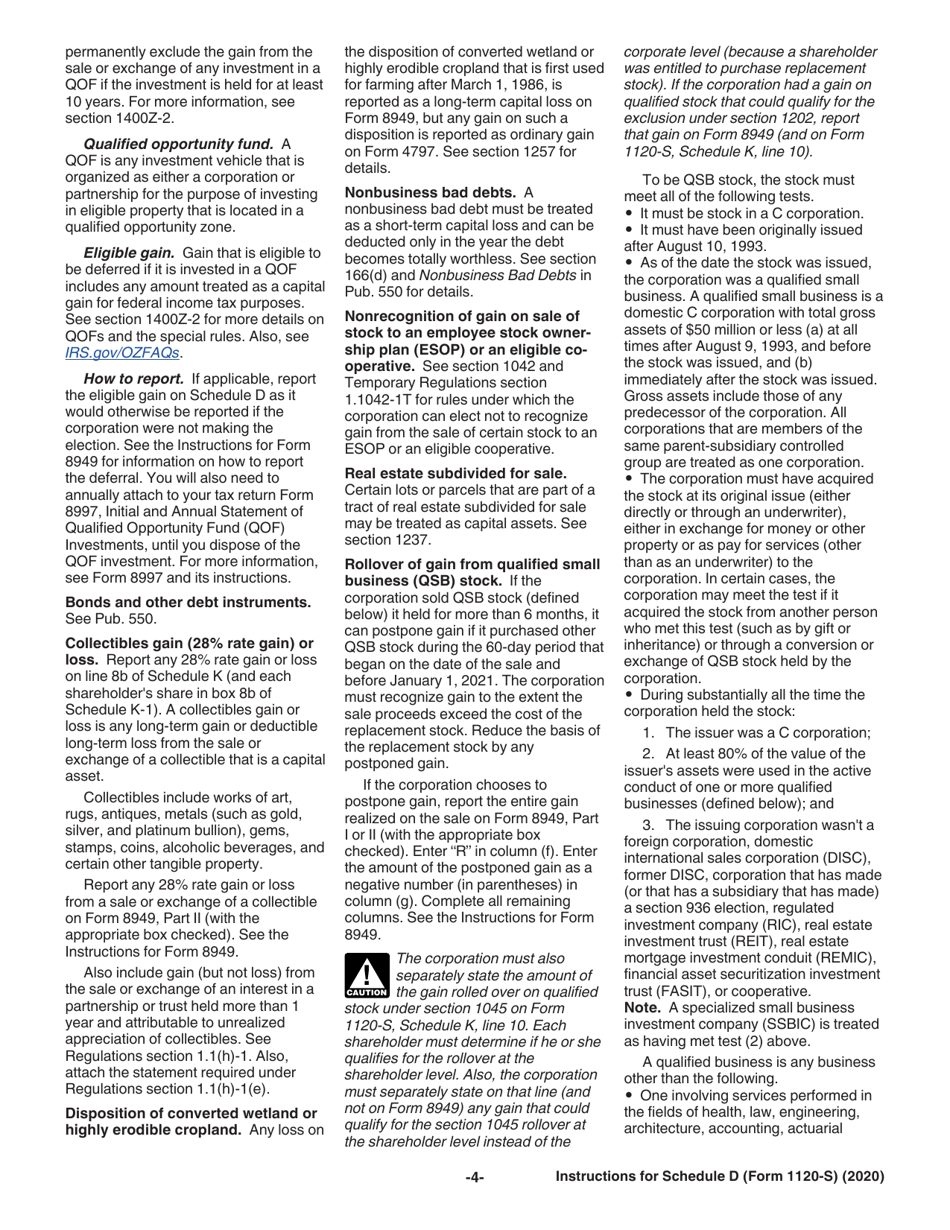 Instructions for IRS Form 1120-S Schedule D Capital Gains and Losses and Built-In Gains, Page 4