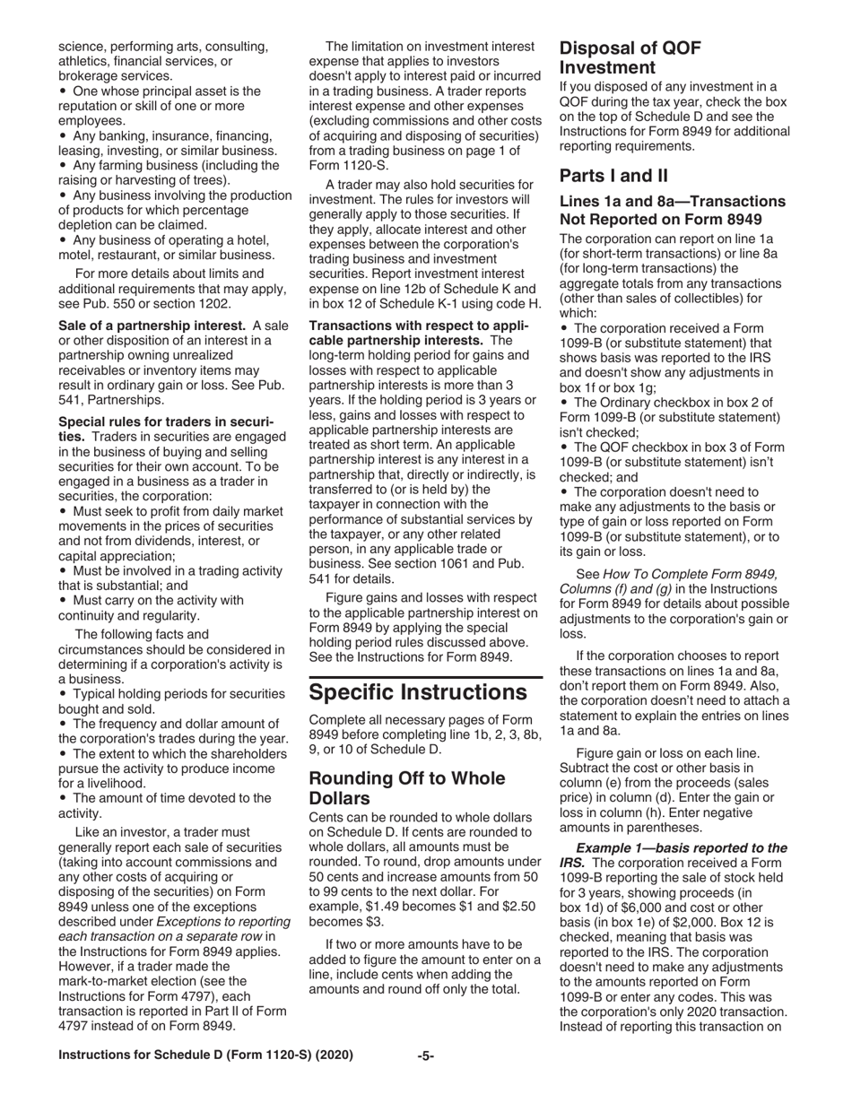 Instructions for IRS Form 1120-S Schedule D Capital Gains and Losses and Built-In Gains, Page 5