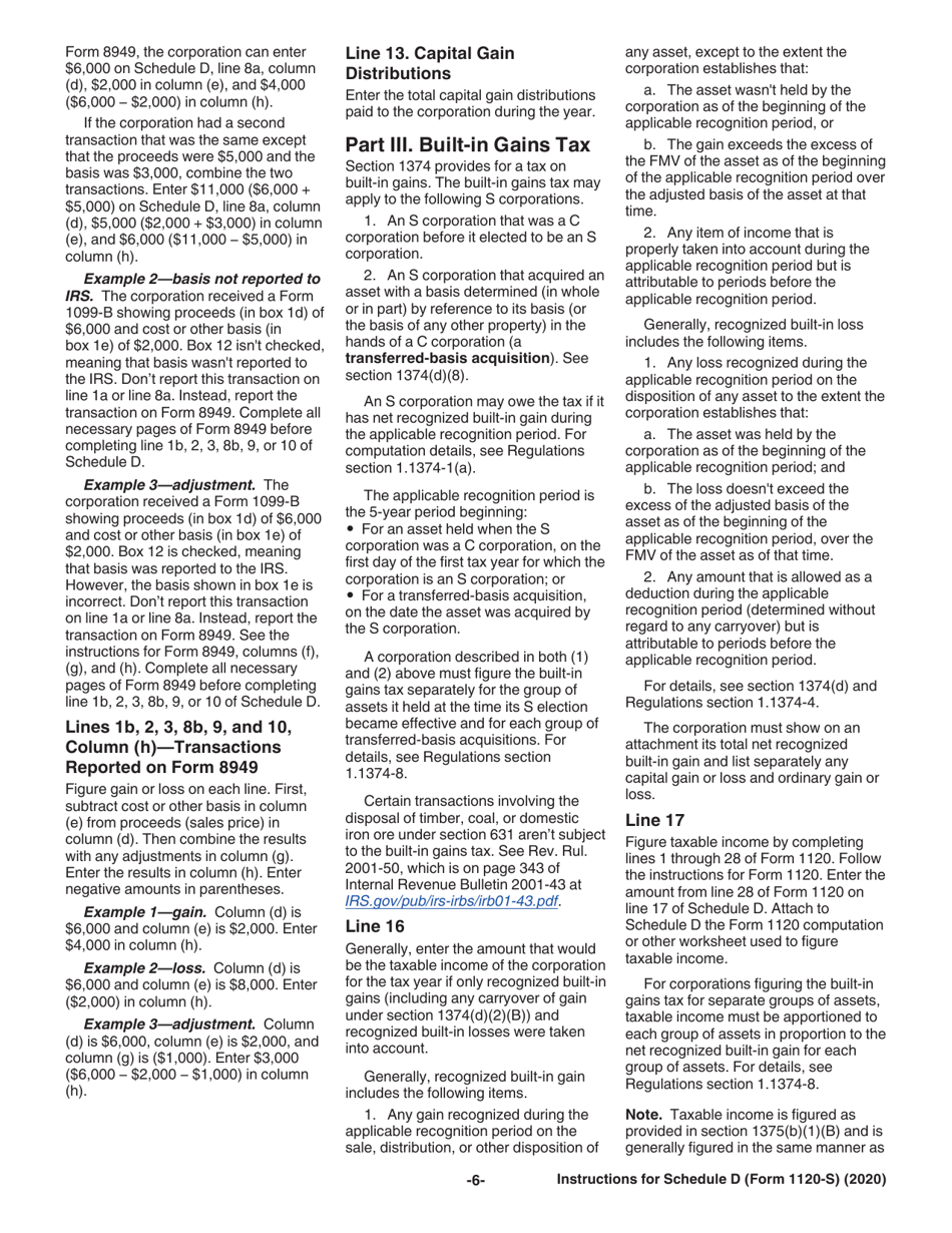 Instructions for IRS Form 1120-S Schedule D Capital Gains and Losses and Built-In Gains, Page 6