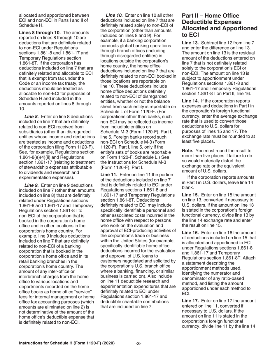 Instructions for IRS Form 1120-F Schedule H Deductions Allocated to Effectively Connected Income Under Regulations Section 1.861-8, Page 3
