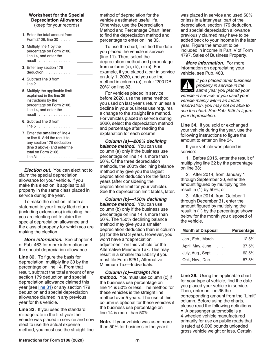 Instructions for IRS Form 2106 Employee Business Expenses, Page 7