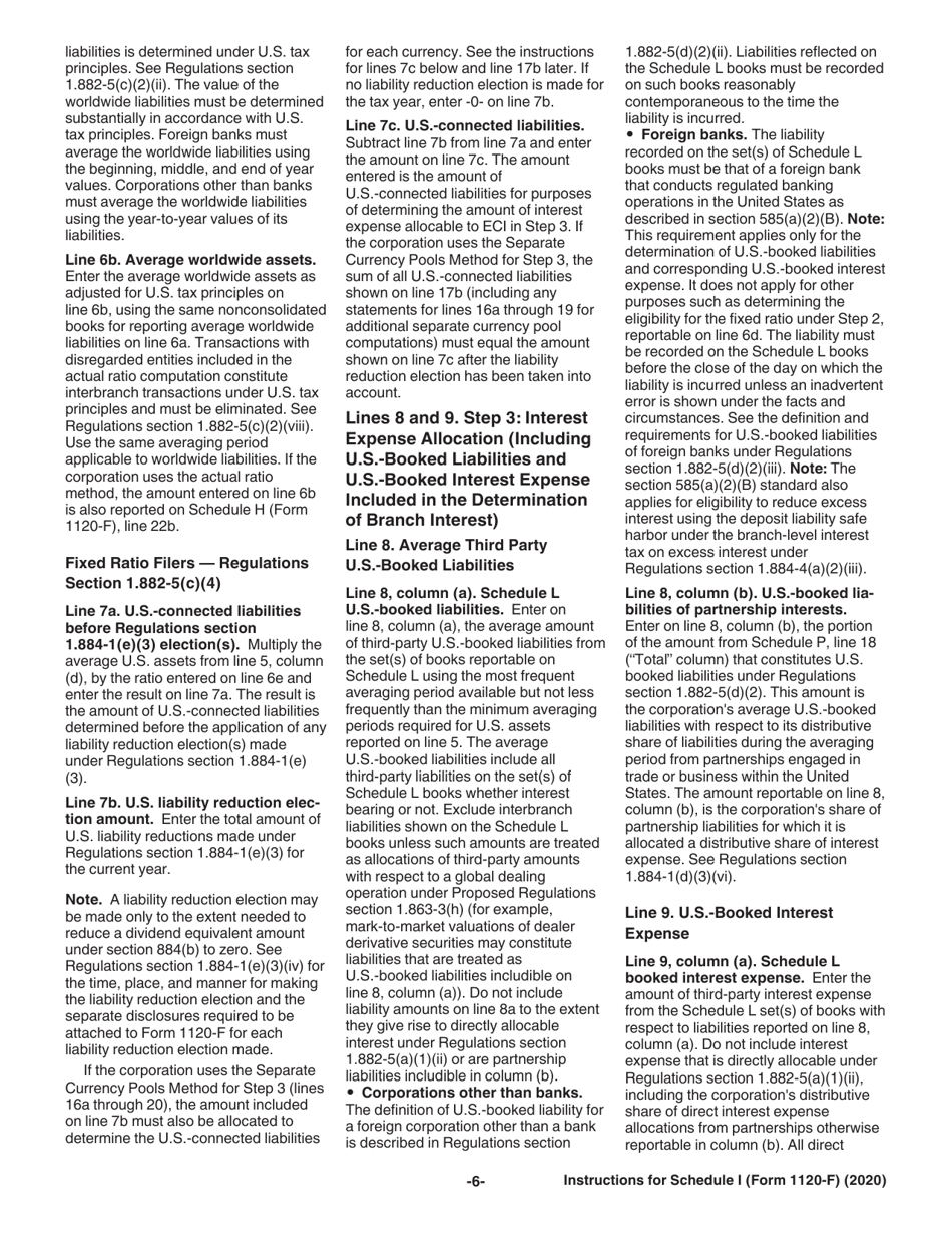 Instructions for IRS Form 1120-F Schedule I Interest Expense Allocation Under Regulations Section 1.882-5, Page 6