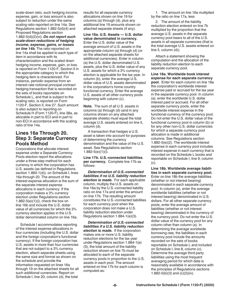 Instructions for IRS Form 1120-F Schedule I Interest Expense Allocation Under Regulations Section 1.882-5, Page 8