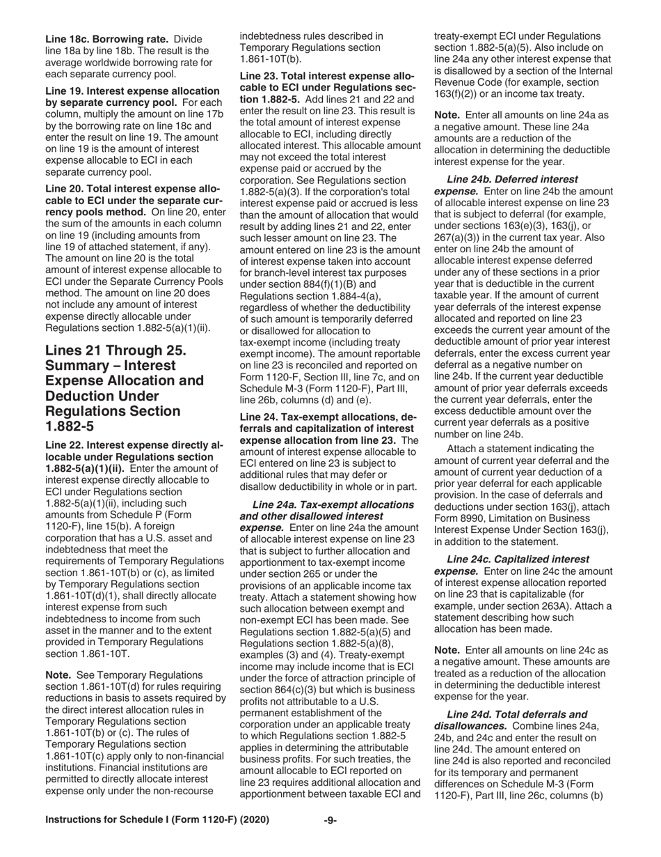 Instructions for IRS Form 1120-F Schedule I Interest Expense Allocation Under Regulations Section 1.882-5, Page 9