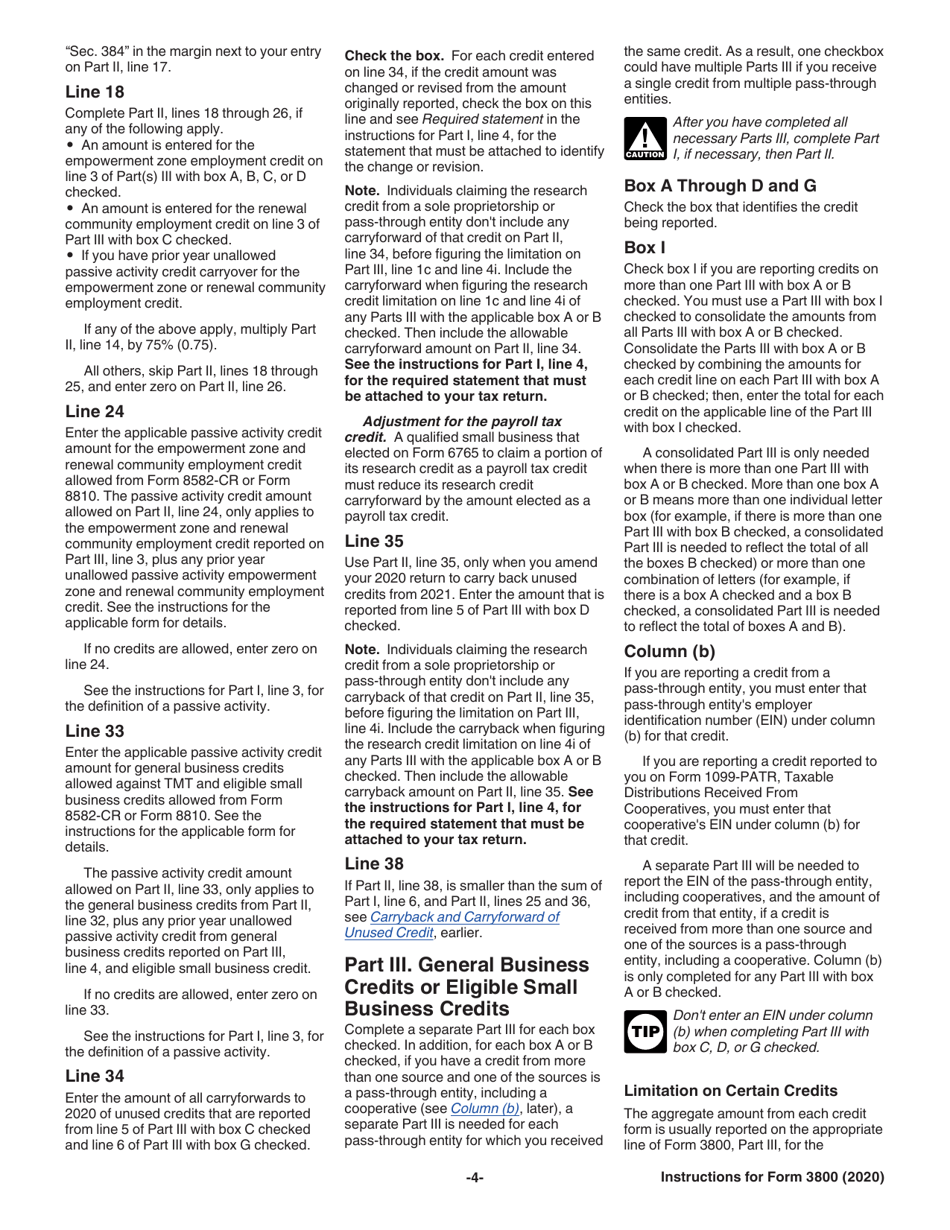 Instructions for IRS Form 3800 General Business Credit, Page 4
