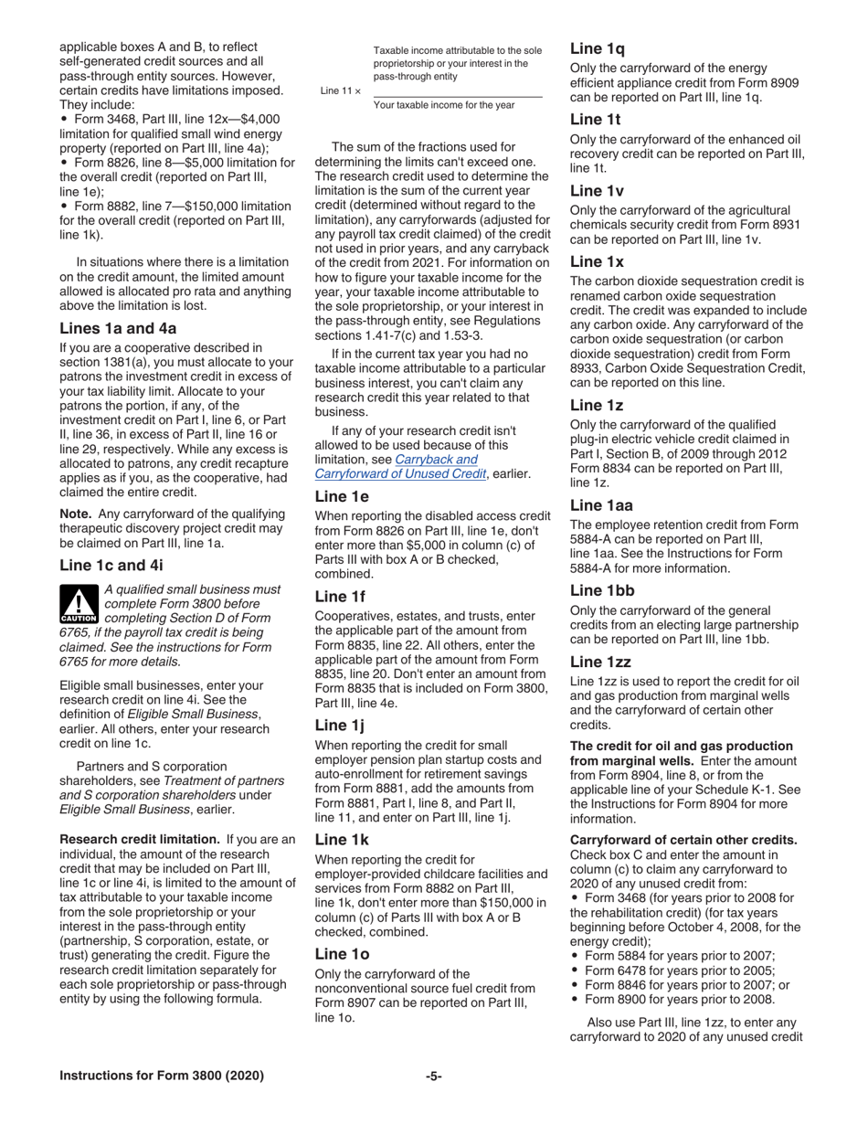 Instructions for IRS Form 3800 General Business Credit, Page 5