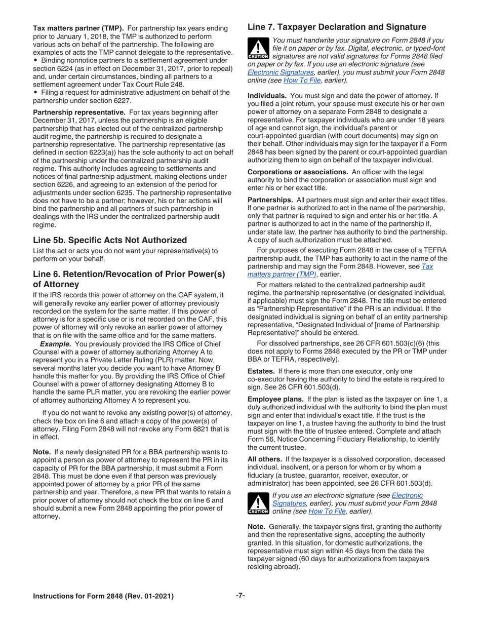 Instructions for IRS Form 2848 Power of Attorney and Declaration of Representative, Page 7