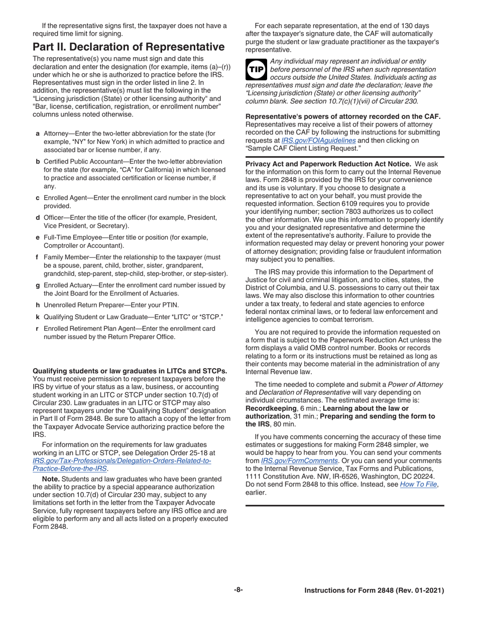 Instructions for IRS Form 2848 Power of Attorney and Declaration of Representative, Page 8