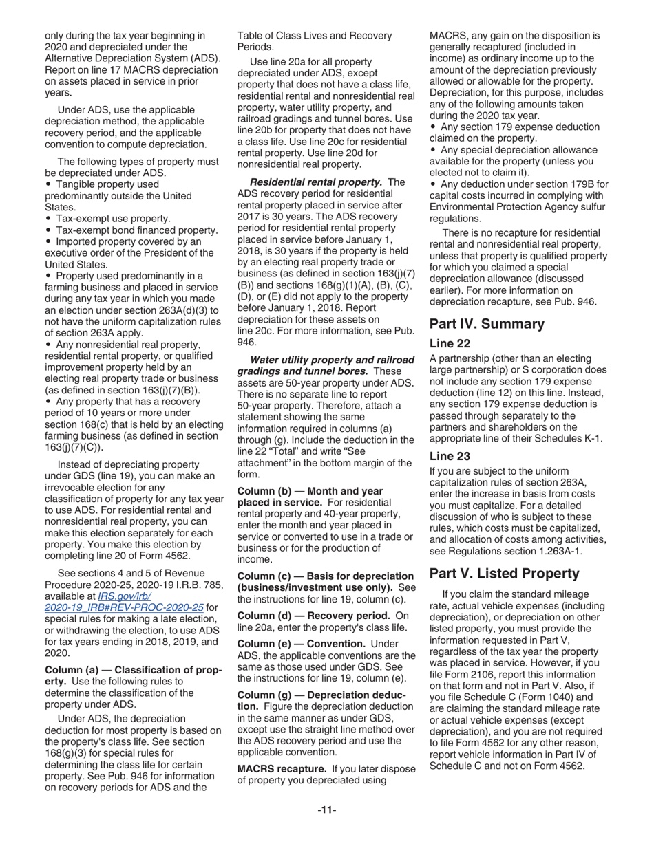 Instructions for IRS Form 4562 Depreciation and Amortization (Including Information on Listed Property), Page 11