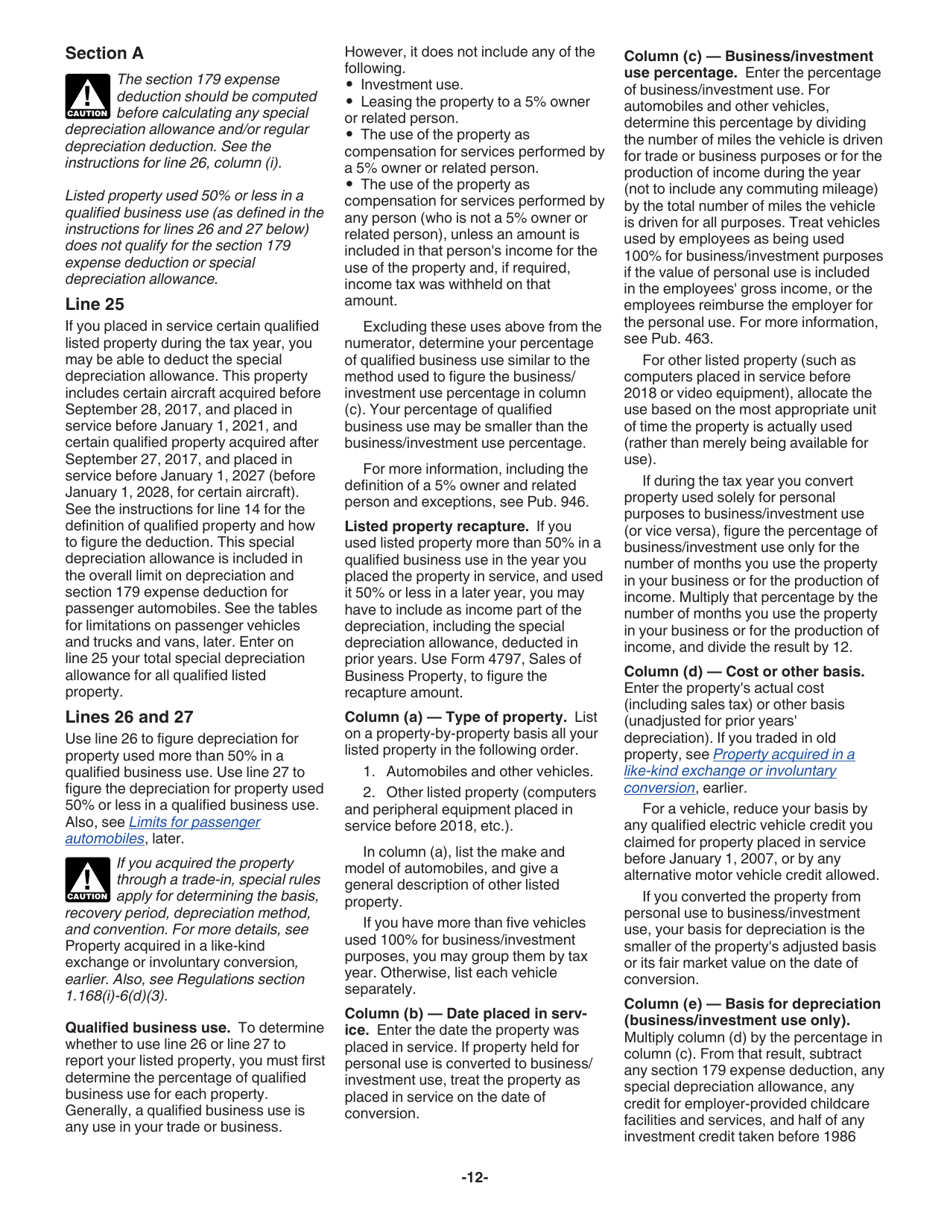 Instructions for IRS Form 4562 Depreciation and Amortization (Including Information on Listed Property), Page 12