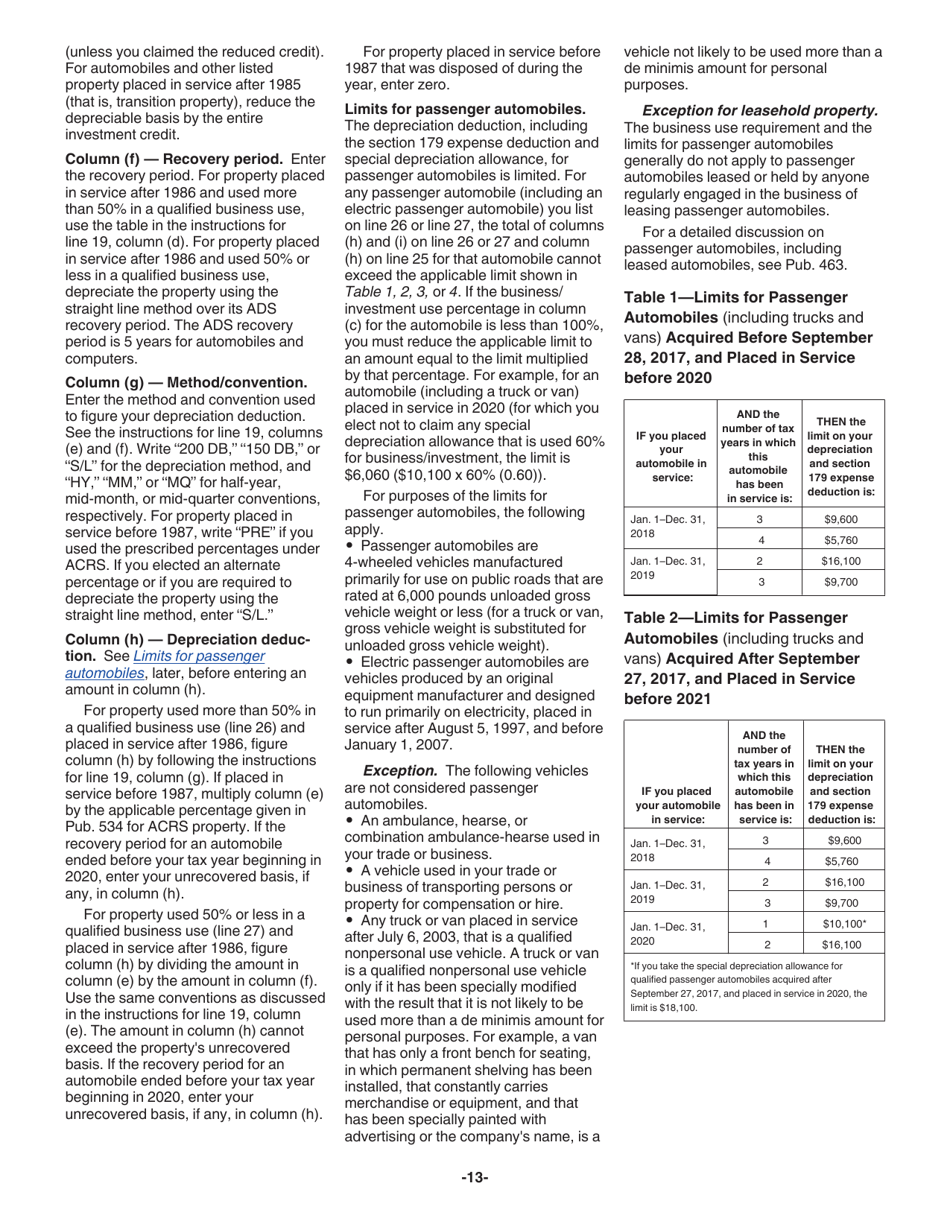 Instructions for IRS Form 4562 Depreciation and Amortization (Including Information on Listed Property), Page 13