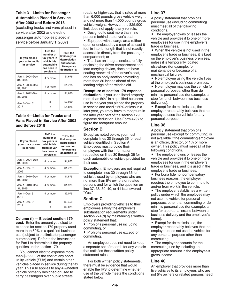 Instructions for IRS Form 4562 Depreciation and Amortization (Including Information on Listed Property), Page 14