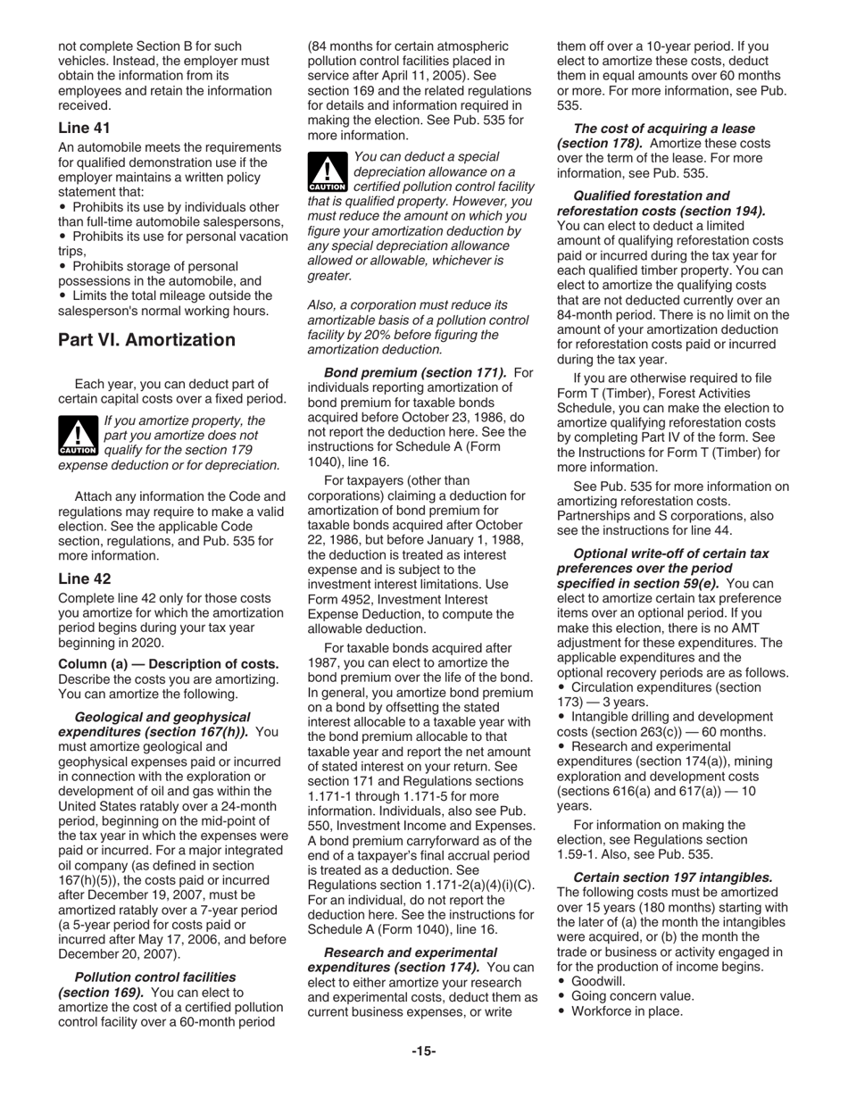 Instructions for IRS Form 4562 Depreciation and Amortization (Including Information on Listed Property), Page 15