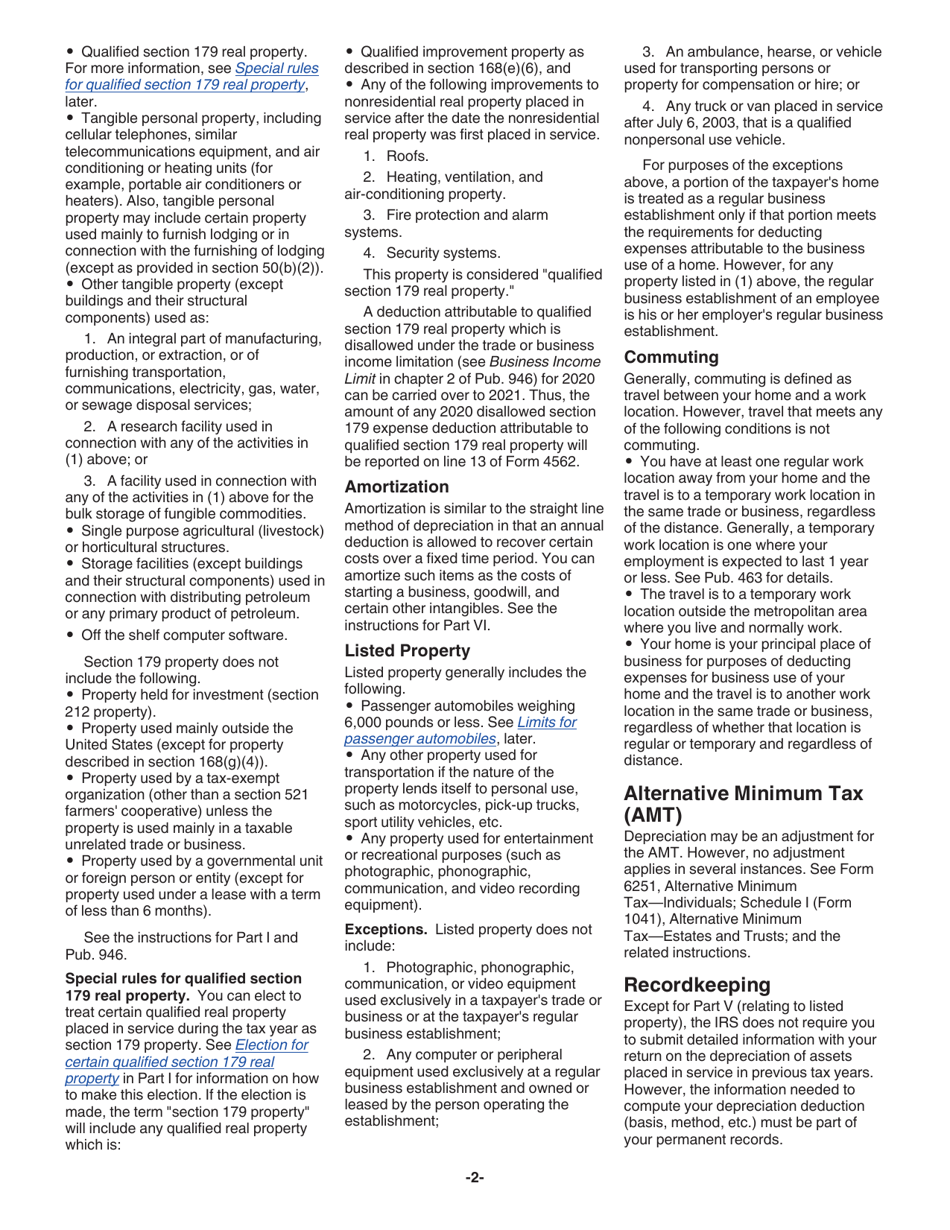 Instructions for IRS Form 4562 Depreciation and Amortization (Including Information on Listed Property), Page 2