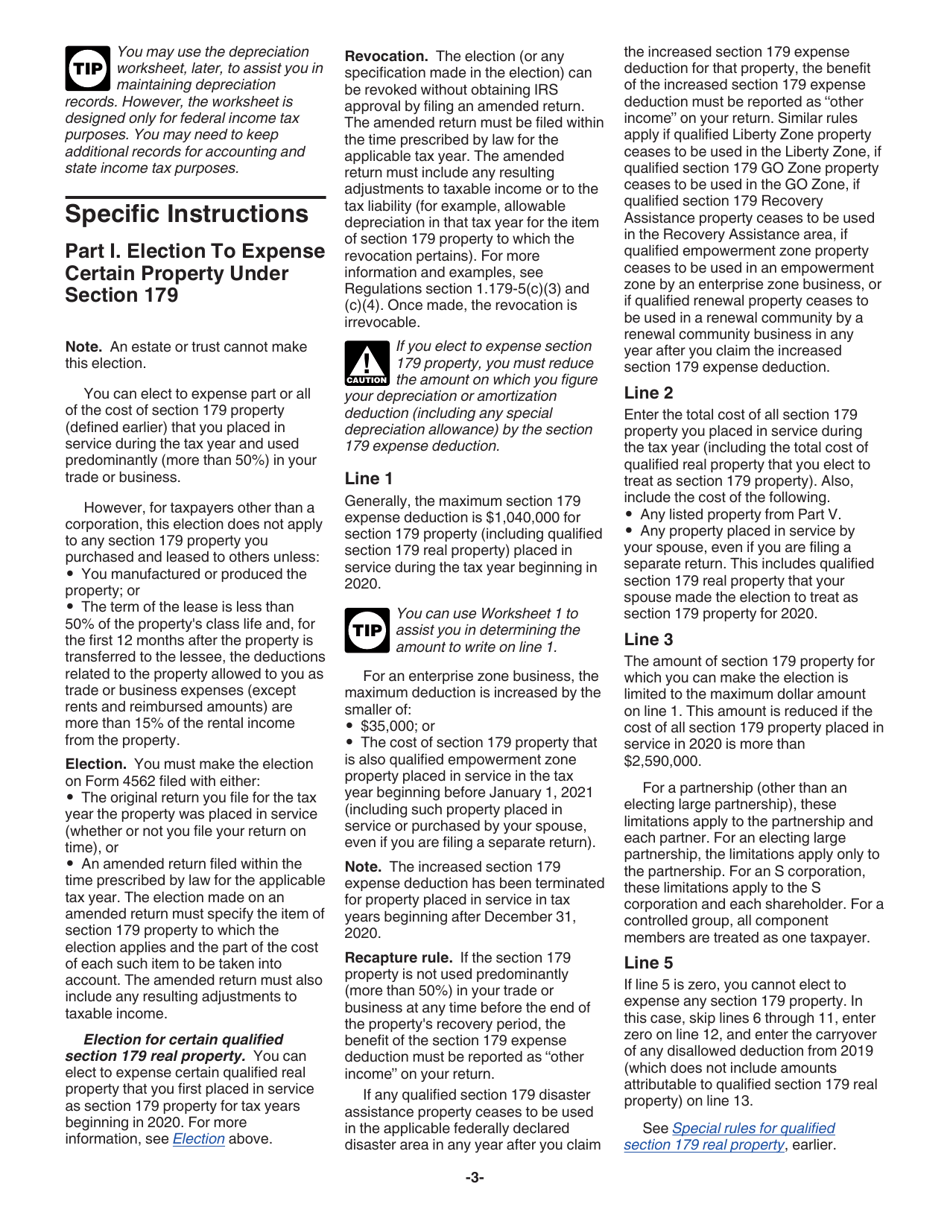 Instructions for IRS Form 4562 Depreciation and Amortization (Including Information on Listed Property), Page 3