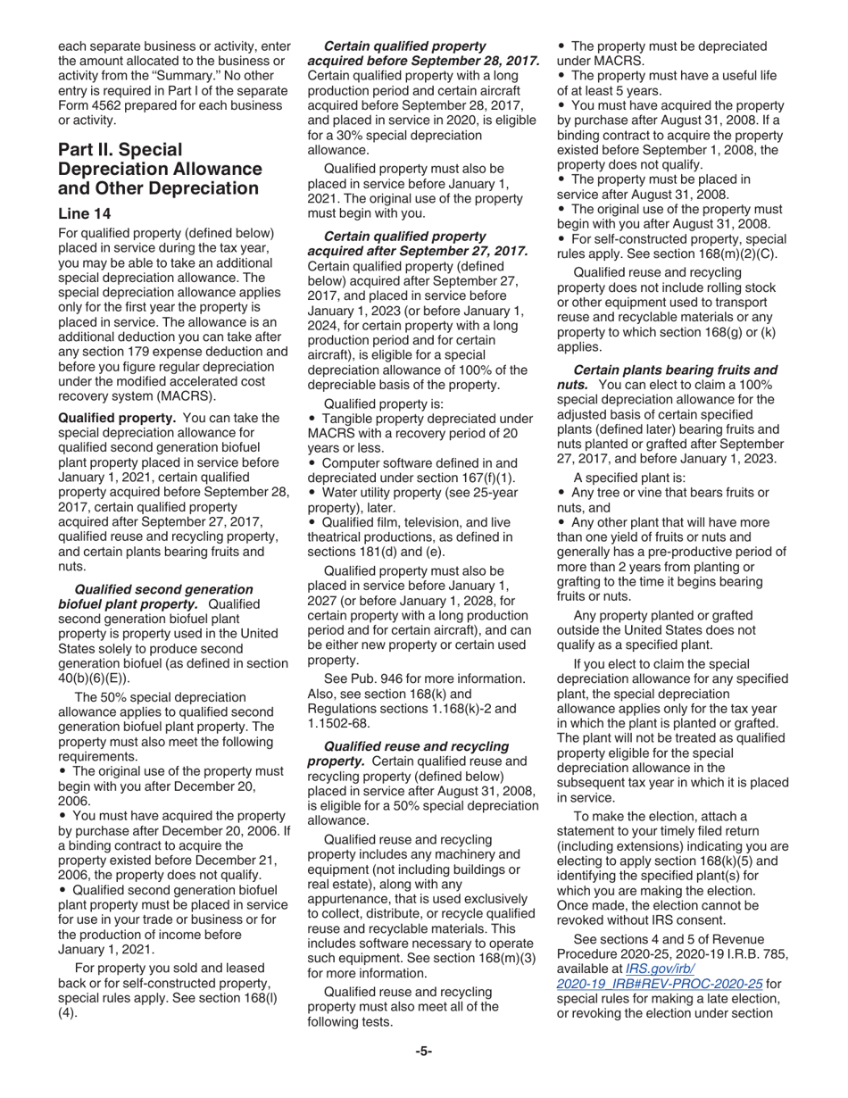 Instructions for IRS Form 4562 Depreciation and Amortization (Including Information on Listed Property), Page 5