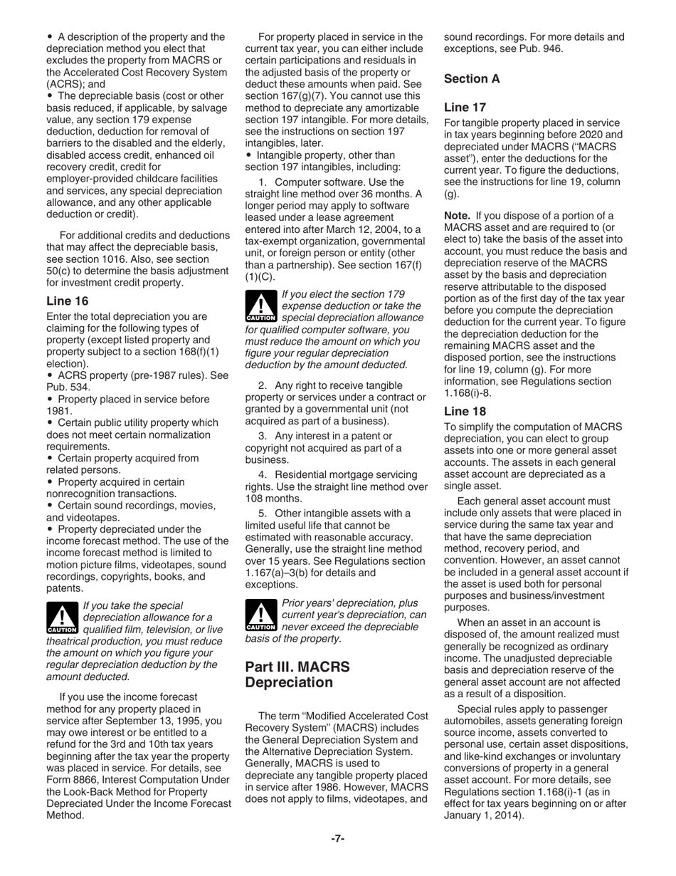 Instructions for IRS Form 4562 Depreciation and Amortization (Including Information on Listed Property), Page 7