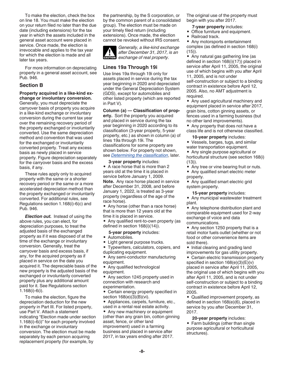 Instructions for IRS Form 4562 Depreciation and Amortization (Including Information on Listed Property), Page 8